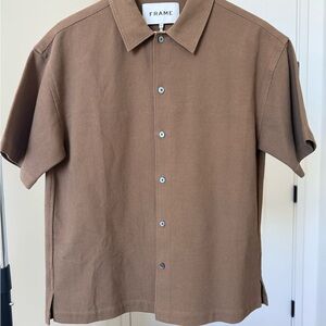 Frame Denim Men's Brown Waffle Textured Short Sleeve Shirt